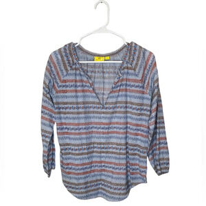Roberta Roller Rabbit V-Neck Striped Floral Long Sleeve Cotton Top Size Small